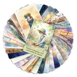 Watercolor inspirational greeting card detail view showcasing positive quote text and art.