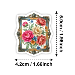 Vue détaillée de l'autocollant de cadre photo rétro européen floral avec art botanique.