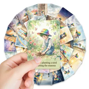 Detailed view of watercolor inspirational cards for kids featuring warm botanical illustrations.
