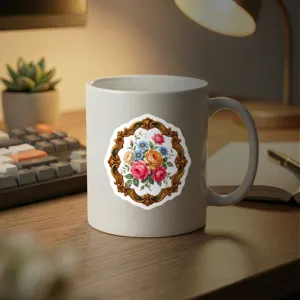 Sticker cadre photo retro europeen fleurs tasse a cafe joli decor de bureau