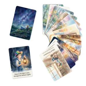 Watercolor inspirational affirmation cards deck with cozy artwork for daily motivation.