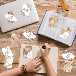 18pcs floral botanical affirmation cards with encouraging scripture quotes for daily motivation.