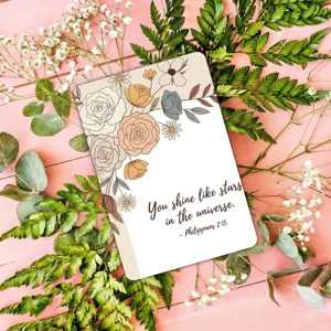 Detailed view of an inspirational affirmation card with floral botanical illustration and quote.