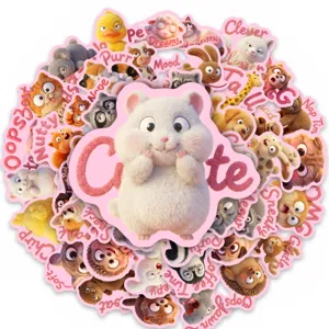 50pcs 3D fluffy cute animal stickers set, waterproof vinyl decorative decal for journaling.
