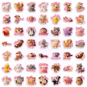 Cute 3D fluffy animal stickers set, adorable cartoon plush design with English text for DIY crafts.