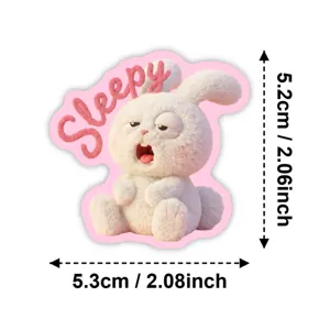 Cute sleepy white rabbit 3D plush sticker for DIY handbook and guka cute decoration.