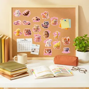 Detailed view of 3D fluffy animal stickers with cute English text, perfect for journal and DIY.
