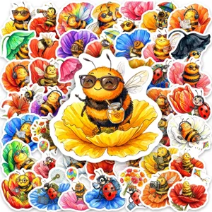 Cute Cartoon Bee Ladybug Stickers Watercolor Illustration Decorative Stationery Stickers For Scrapbooking Laptop Journaling Diary