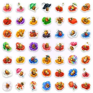 Cute watercolor bee and ladybug sticker set, highly detailed illustration design.