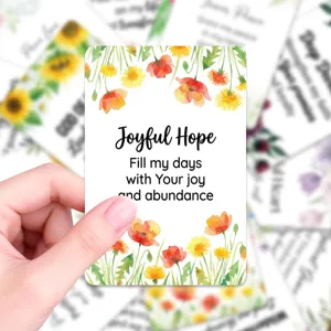 Nahaufnahme Detail der inspirierenden Gebetskarte mit elegantem Aquarell Blumen Design.
