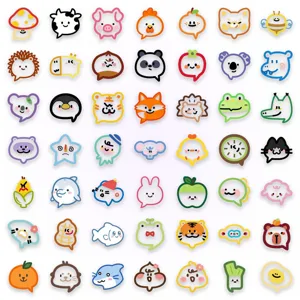 Cute cartoon animal and fruit PET transparent stickers, speech bubble design, 50 pcs pack.