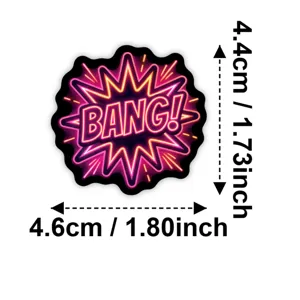 Vista dettagliata dell'adesivo fumetto neon con design unico e dimensioni precise e chiare.