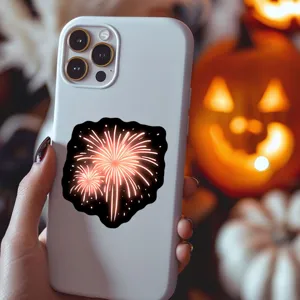 Colorful neon firework sticker detail shot, glowing night effect decal for decoration.
