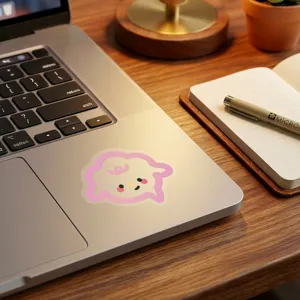 Transparent PET sticker featuring a cute pink sheep design, perfect for laptop decoration.