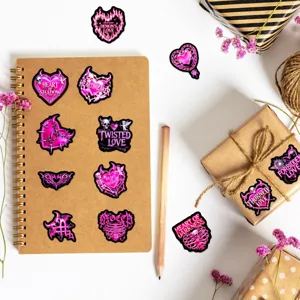 Set d autocollants coeur gothique rose et noir pour journal bloc notes et telephone