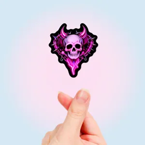 Autocollant crâne cœur rose noir gothique étanche en vinyle pour étui de téléphone