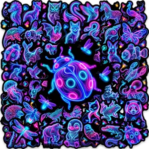 Adesivi Animali Neon Cyberpunk Alla Moda Sfumatura Blu Viola Luminosi Impermeabili PVC Sticker Per Laptop Custodia Telefono Fai Da Te