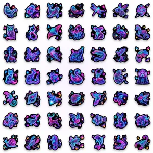Set 50 adesivi animali neon, decalcomanie luminose sfumate per decorazione diario fai da te.