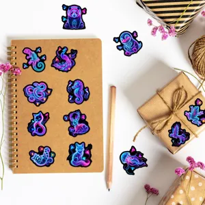 Adesivi animali neon simpatici gradiente blu viola luminoso fai da te agenda decoro set