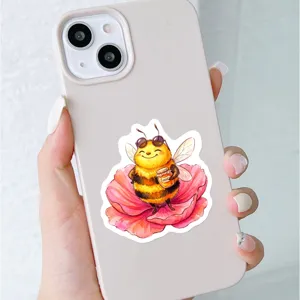 Cute cartoon bee sticker phone case aesthetic watercolor floral protective cover unique