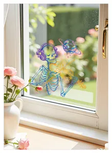 Halloween colorful skeleton violin window sticker static glass decal home decoration