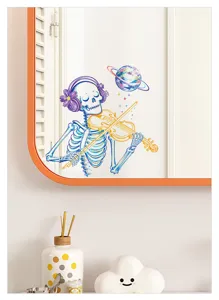 Halloween colorful skeleton window sticker mirror glass decal for bathroom home decoration.