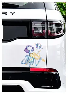 Colorful skeleton playing violin sticker detail view, perfect for car window and glass decoration.