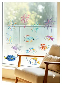 Kleurrijke mariene vis raamstickers elektrostatische glassticker voor badkamer decor.