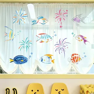 Zeevis Vuurwerk Statische Raamfolie Waterdichte Badkamer Glasdeur Decoratieve Stickers Spiegel Huis Decoratie