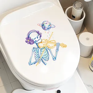 Halloween skeleton toilet seat sticker colorful violin bathroom waterproof decorative decal decor