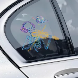 Halloween skeleton violin car window sticker static glass decal for home bathroom mirror decor