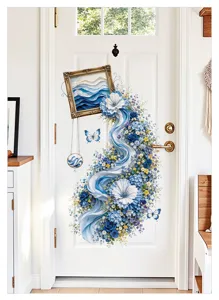 Blue rose picture frame waterfall wall sticker door aesthetic floral botanical bedroom decor