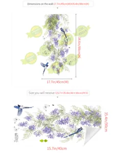 Verwijderbare Wisteria Bloem Vogel Muursticker PVC Woondecoratie Woonkamer 45x90cm