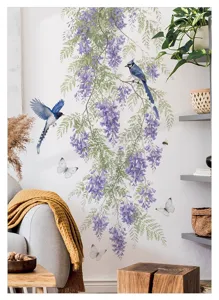 Wisteria vogeltje muursticker verwijderbare bloemen sticker woonkamer inrichting 49019