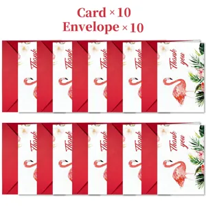 Flamingo greeting cards and red envelopes set, thank you cards for birthday and wedding.