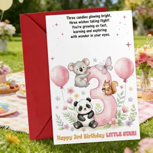 Joli kit de carte de vœux et enveloppe d'anniversaire animal aquarelle pour fille.