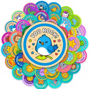 Cute cartoon animal reward stickers, colorful waterproof designs for kids learning notebook decor.