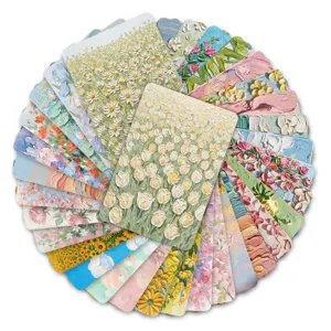 Juego de 36 tarjetas postales decorativas con pintura al óleo floral en relieve