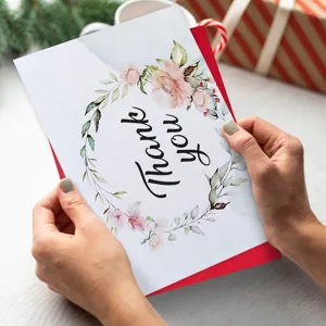 Greeting thank you card set with red envelope for birthday, wedding and holiday wishes.