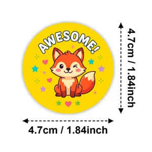 Cute cartoon fox round reward sticker for kids, educational motivational sticker 4.7cm diameter