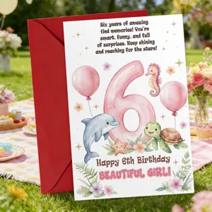 Ensemble de carte d'anniversaire avec enveloppe rouge, animaux marins aquarelle mignons