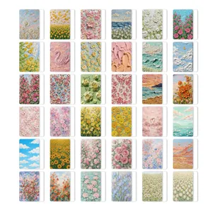 Set de 36 postales estilo pintura al óleo floral, mini tarjetas estéticas para diario.