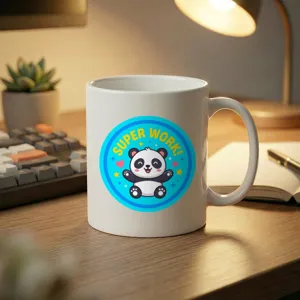 Cute cartoon panda ceramic coffee mug with encouraging text, perfect for office and daily use.