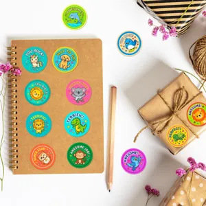 Cartoon animal reward stickers for kids, waterproof vinyl decals for laptops and notebooks.