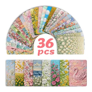36 piezas tarjetas de felicitación estilo arte planta floral pintura al óleo juego decorativo