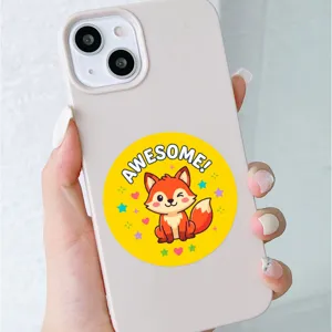 Cute cartoon fox reward sticker for kids, waterproof vinyl sticker for laptop and phone case.
