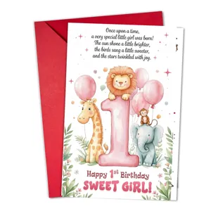 Jolie carte de vœux d'anniversaire animaux aquarelle avec enveloppe pour petite fille.