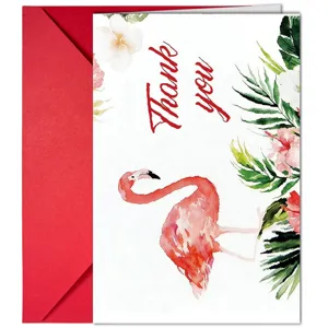 Watercolor Flower Flamingo Greeting Cards Set With Red Envelopes Thank You Birthday Wedding Blessing Cards Stationery