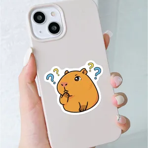 Cute capybara phone case sticker set, funny cartoon animal waterproof vinyl decal for decor.
