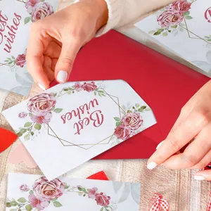 Watercolor rose greeting card set with red envelope for birthdays and weddings, blessing cards.
